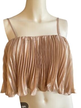 By Together Pleated Satin Spaghetti Strap Crop Top - Nude/Taupe